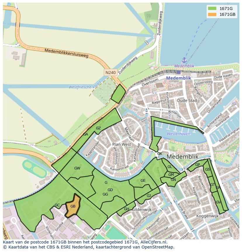 Afbeelding van het postcodegebied 1671 GB op de kaart.