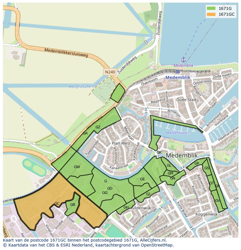 Afbeelding van het postcodegebied 1671 GC op de kaart.