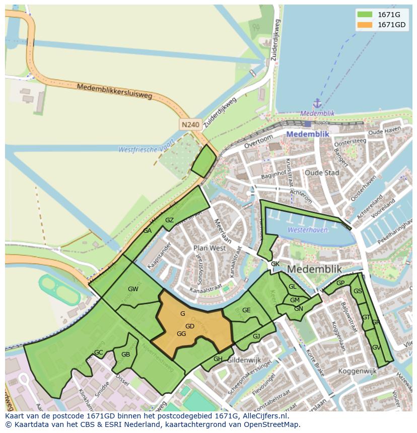 Afbeelding van het postcodegebied 1671 GD op de kaart.
