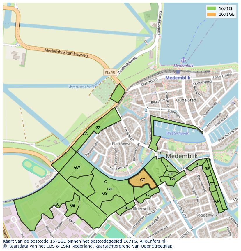 Afbeelding van het postcodegebied 1671 GE op de kaart.