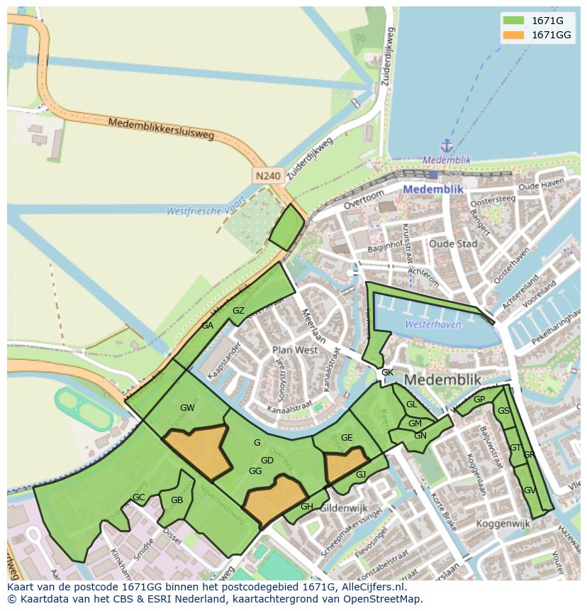 Afbeelding van het postcodegebied 1671 GG op de kaart.