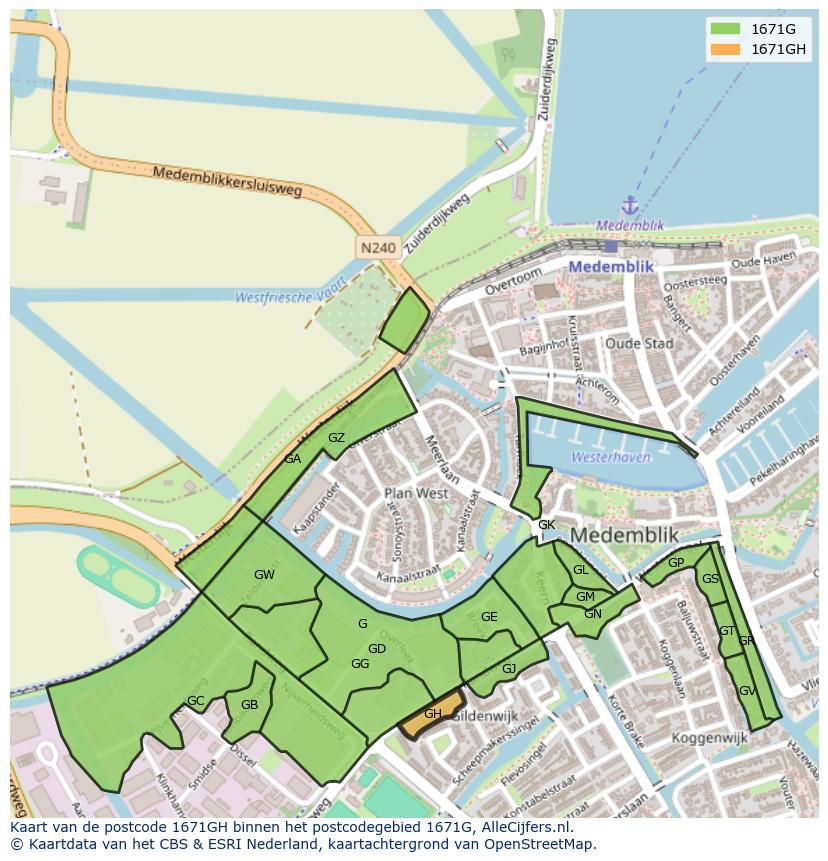 Afbeelding van het postcodegebied 1671 GH op de kaart.