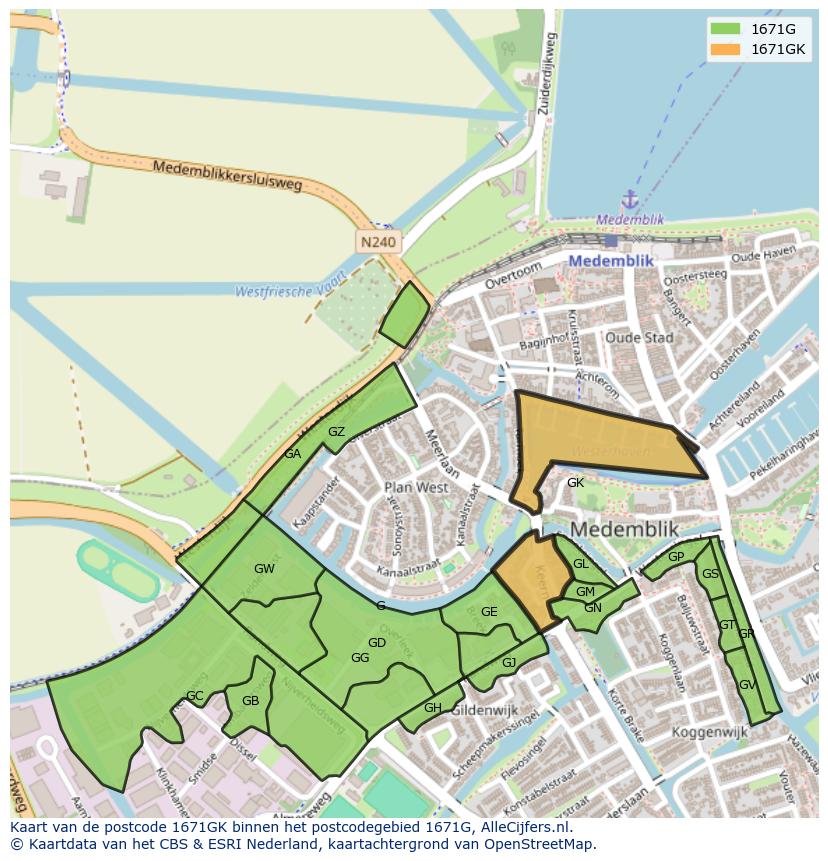 Afbeelding van het postcodegebied 1671 GK op de kaart.
