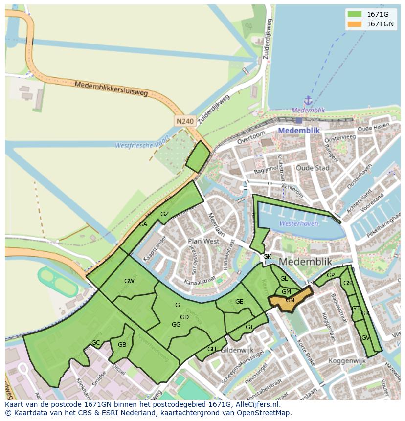 Afbeelding van het postcodegebied 1671 GN op de kaart.
