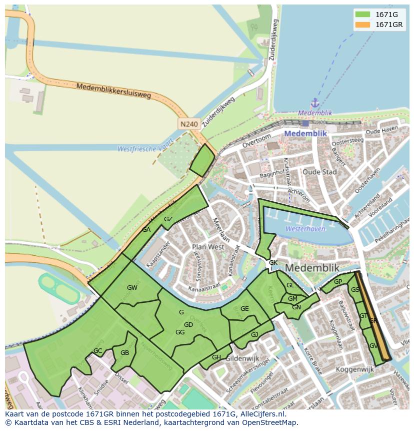 Afbeelding van het postcodegebied 1671 GR op de kaart.