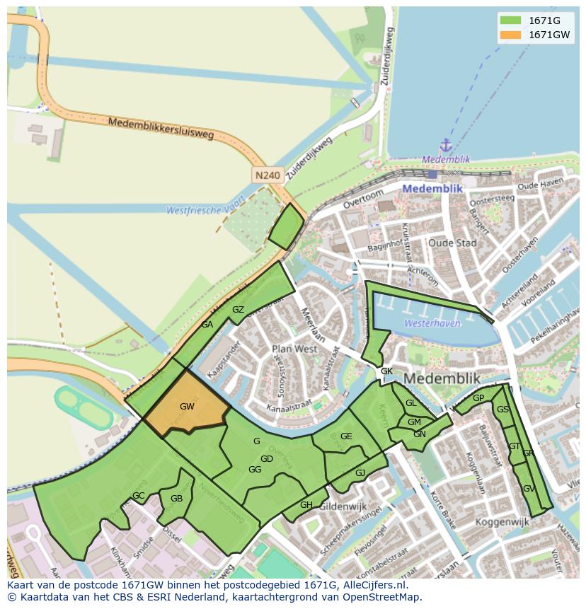 Afbeelding van het postcodegebied 1671 GW op de kaart.