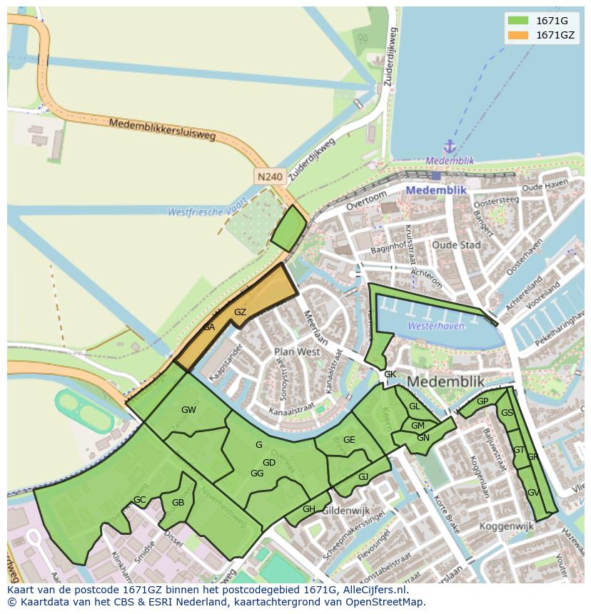 Afbeelding van het postcodegebied 1671 GZ op de kaart.