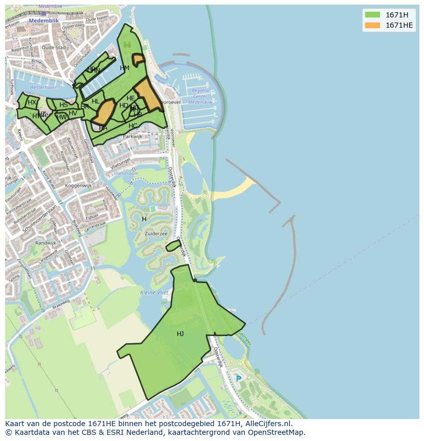 Afbeelding van het postcodegebied 1671 HE op de kaart.