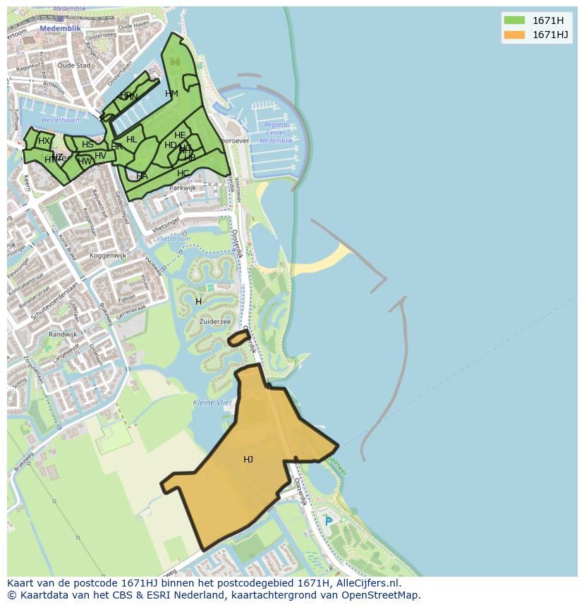 Afbeelding van het postcodegebied 1671 HJ op de kaart.