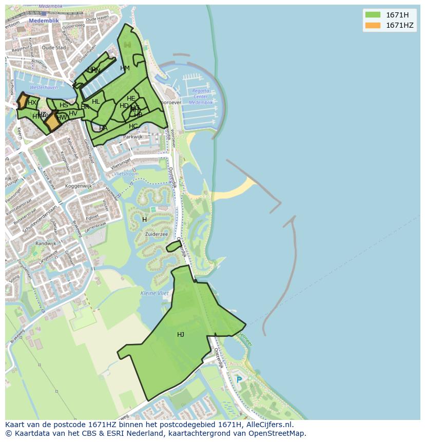 Afbeelding van het postcodegebied 1671 HZ op de kaart.
