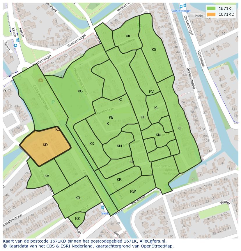 Afbeelding van het postcodegebied 1671 KD op de kaart.