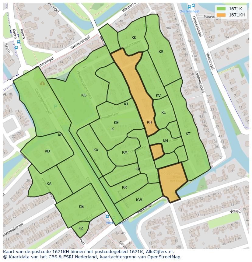 Afbeelding van het postcodegebied 1671 KH op de kaart.