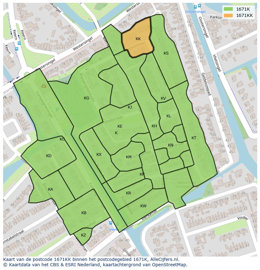 Afbeelding van het postcodegebied 1671 KK op de kaart.