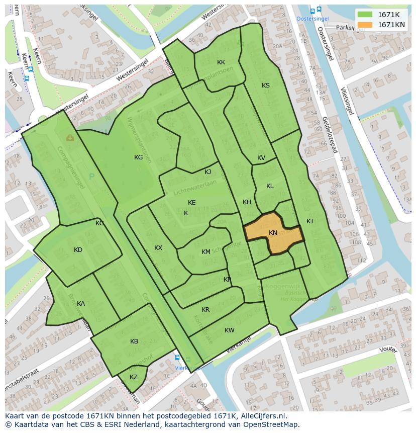 Afbeelding van het postcodegebied 1671 KN op de kaart.