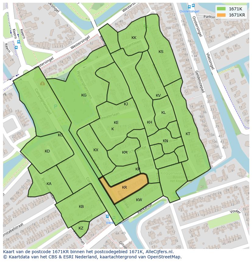 Afbeelding van het postcodegebied 1671 KR op de kaart.