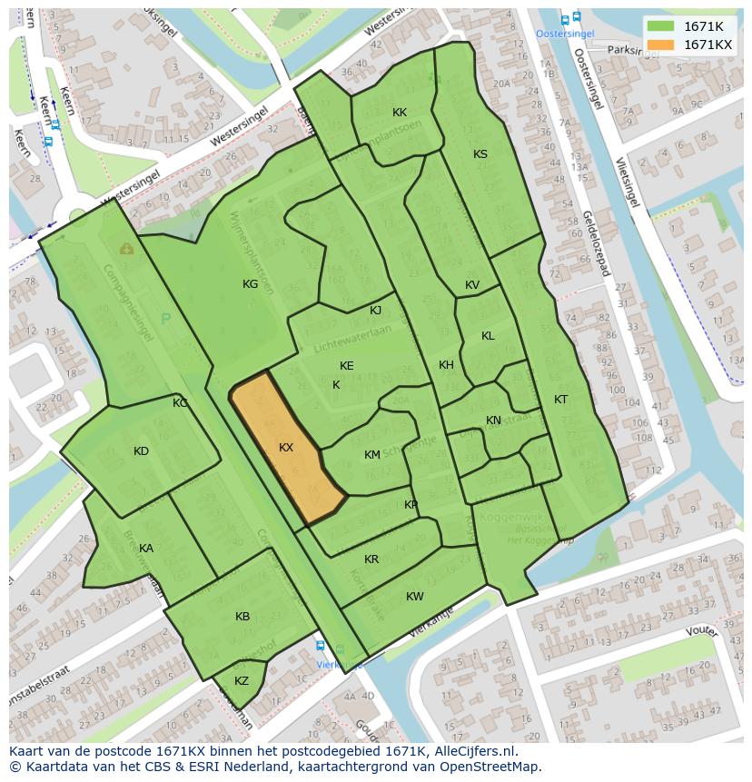 Afbeelding van het postcodegebied 1671 KX op de kaart.