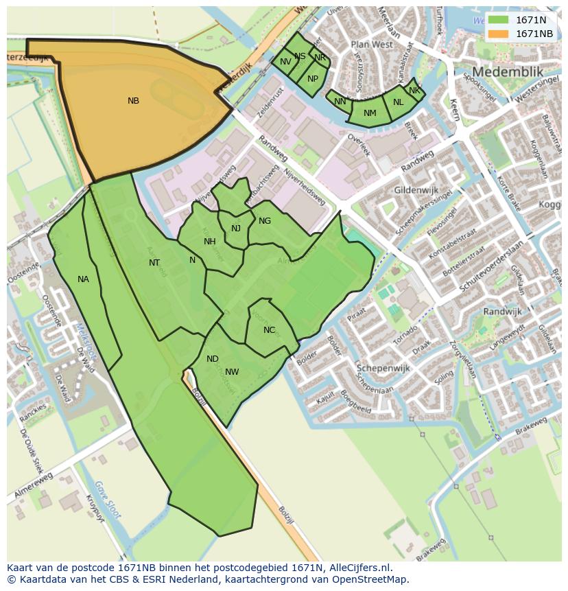 Afbeelding van het postcodegebied 1671 NB op de kaart.