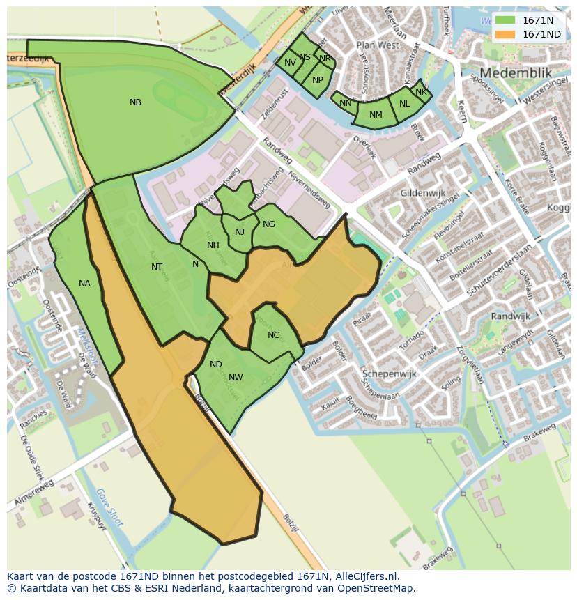 Afbeelding van het postcodegebied 1671 ND op de kaart.