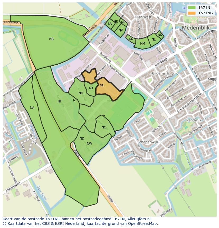 Afbeelding van het postcodegebied 1671 NG op de kaart.