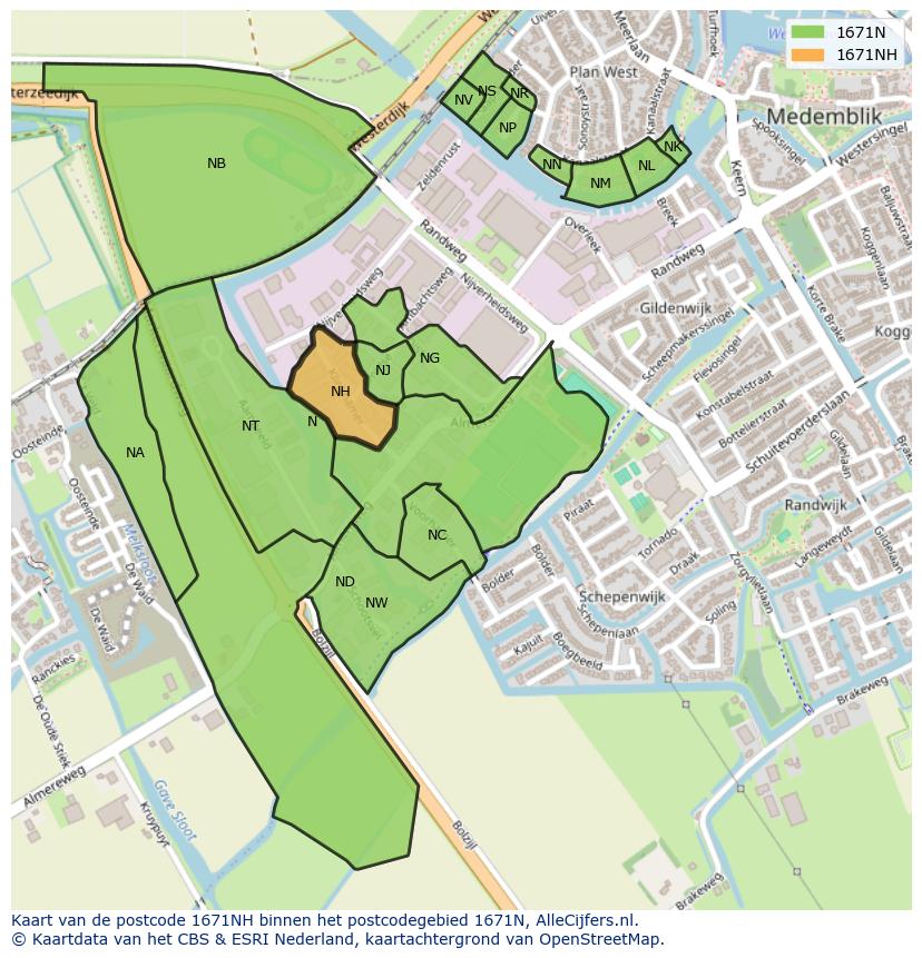 Afbeelding van het postcodegebied 1671 NH op de kaart.