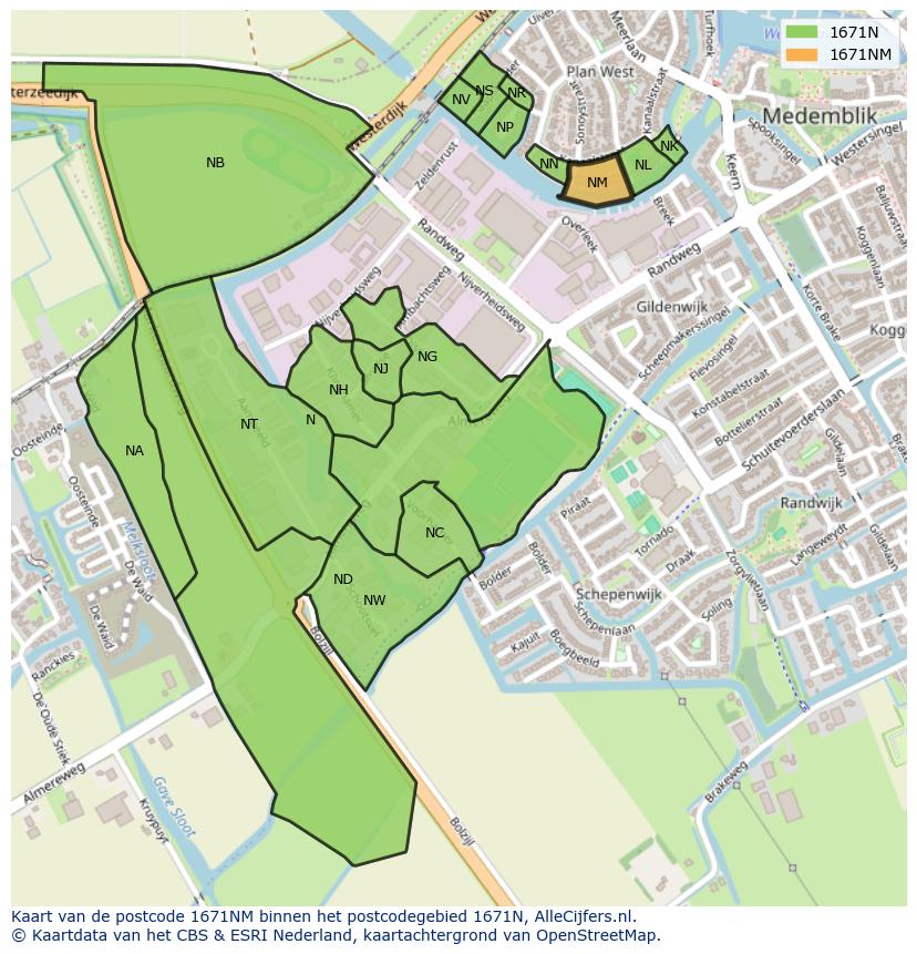 Afbeelding van het postcodegebied 1671 NM op de kaart.
