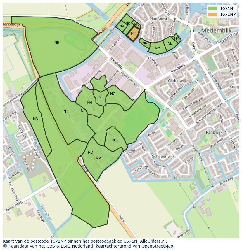 Afbeelding van het postcodegebied 1671 NP op de kaart.
