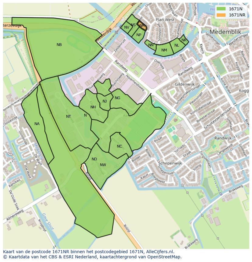 Afbeelding van het postcodegebied 1671 NR op de kaart.
