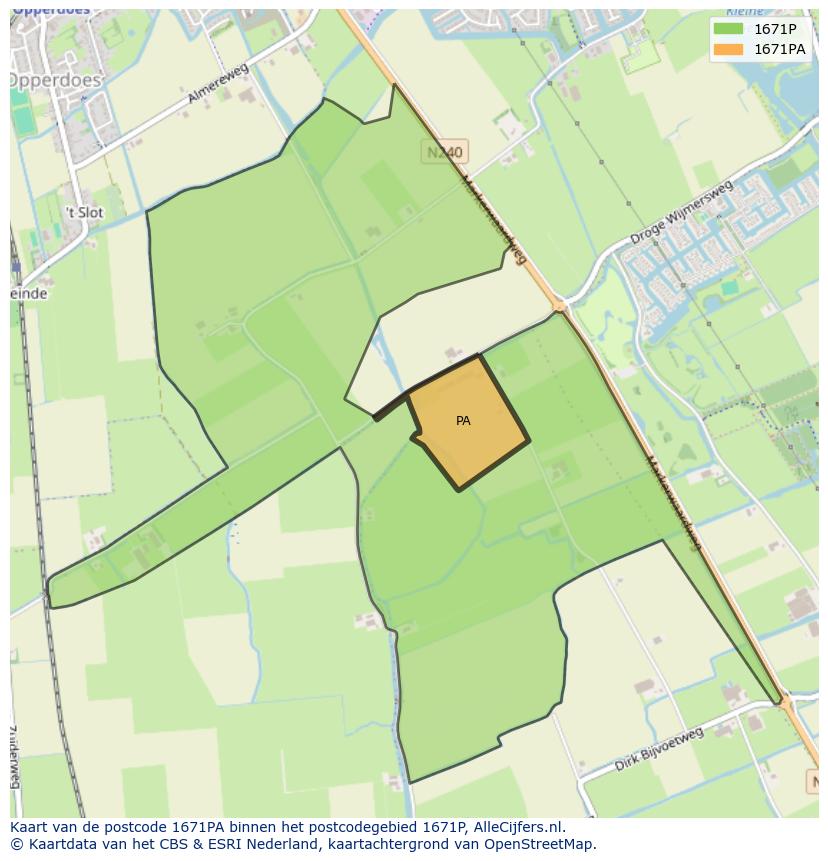Afbeelding van het postcodegebied 1671 PA op de kaart.