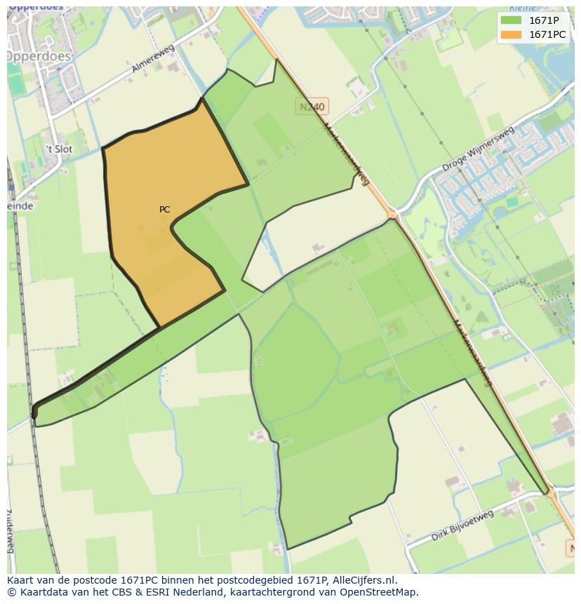 Afbeelding van het postcodegebied 1671 PC op de kaart.