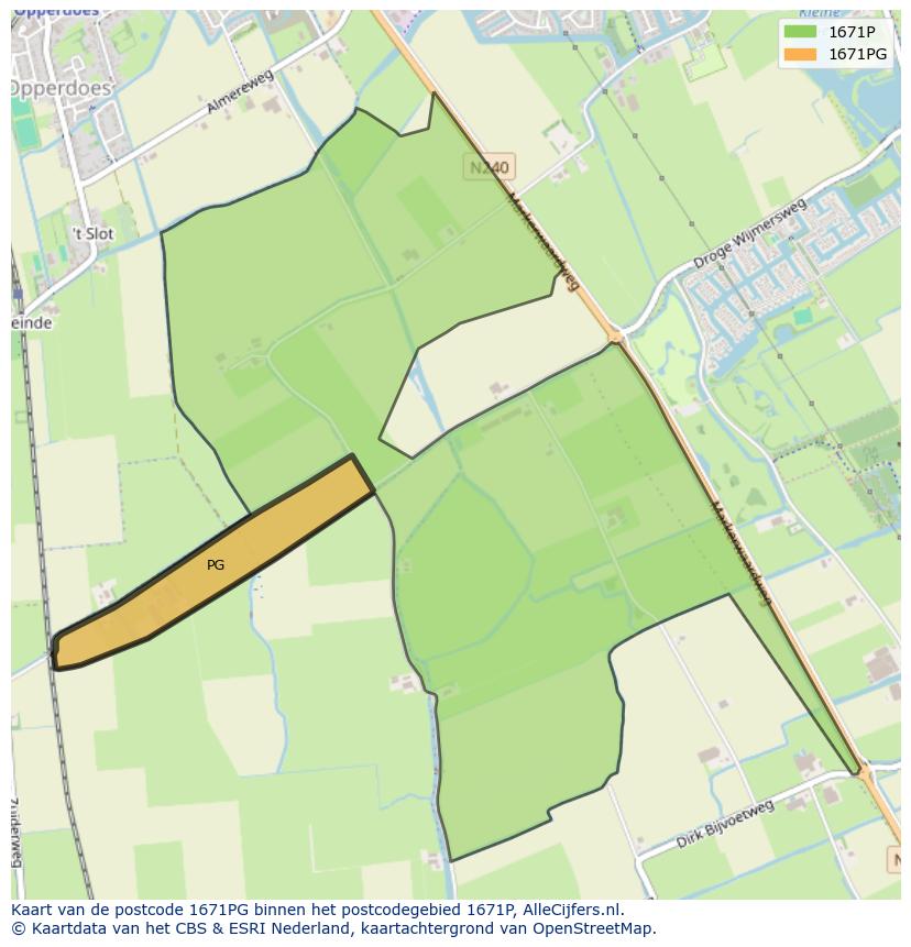 Afbeelding van het postcodegebied 1671 PG op de kaart.