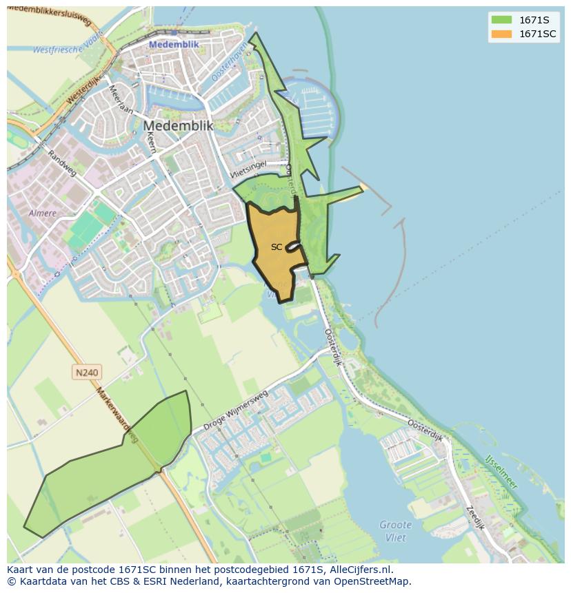 Afbeelding van het postcodegebied 1671 SC op de kaart.