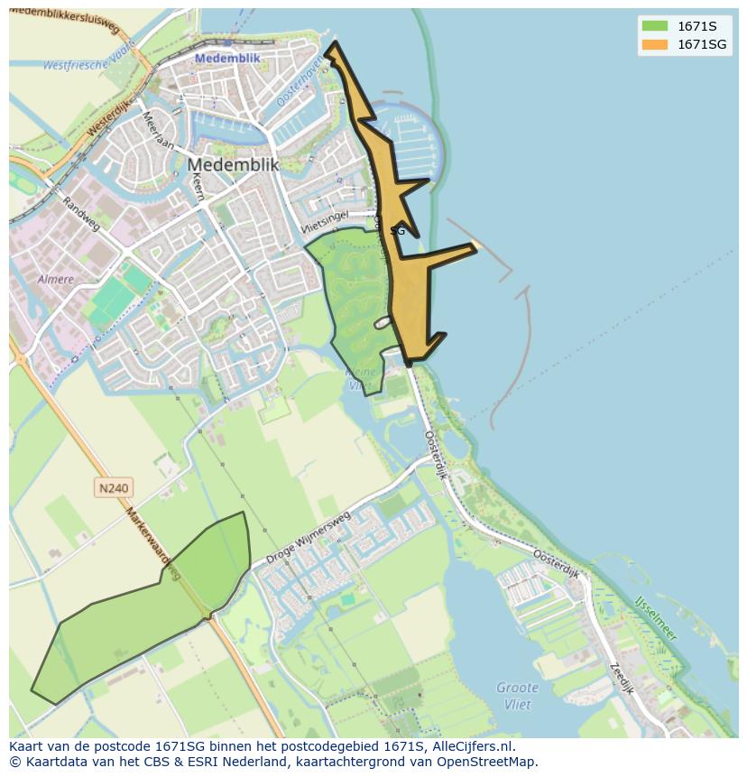 Afbeelding van het postcodegebied 1671 SG op de kaart.
