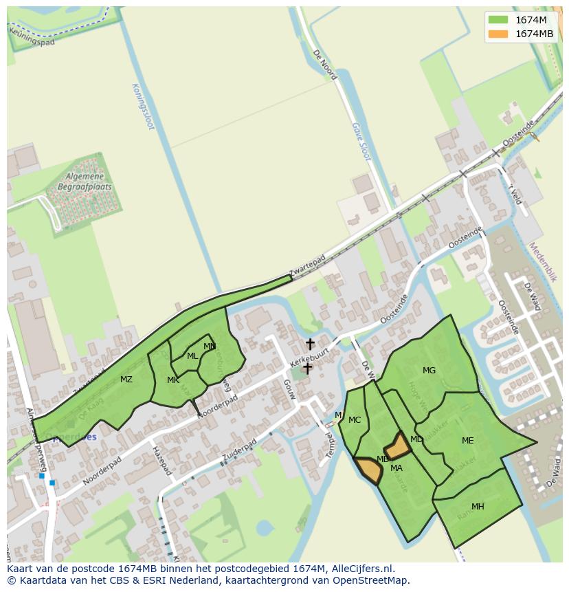 Afbeelding van het postcodegebied 1674 MB op de kaart.