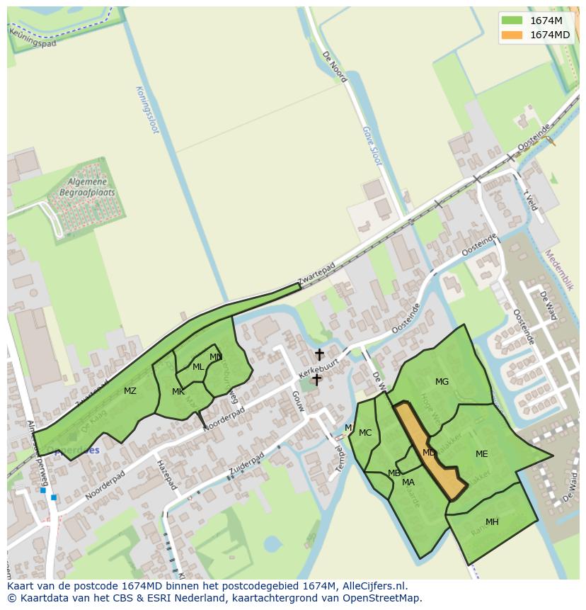 Afbeelding van het postcodegebied 1674 MD op de kaart.