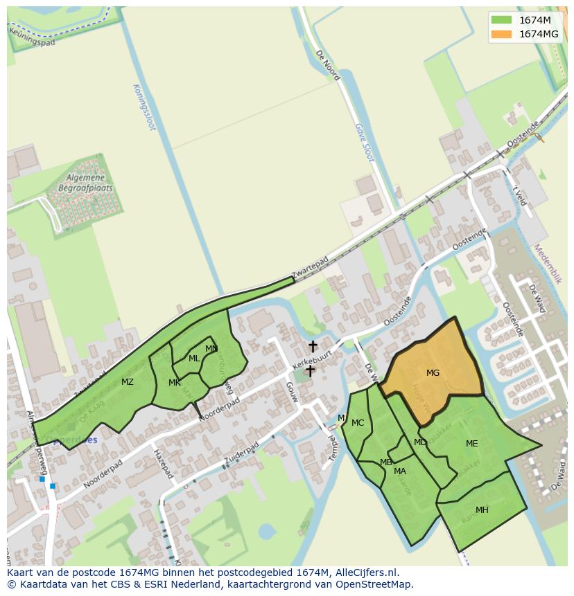 Afbeelding van het postcodegebied 1674 MG op de kaart.