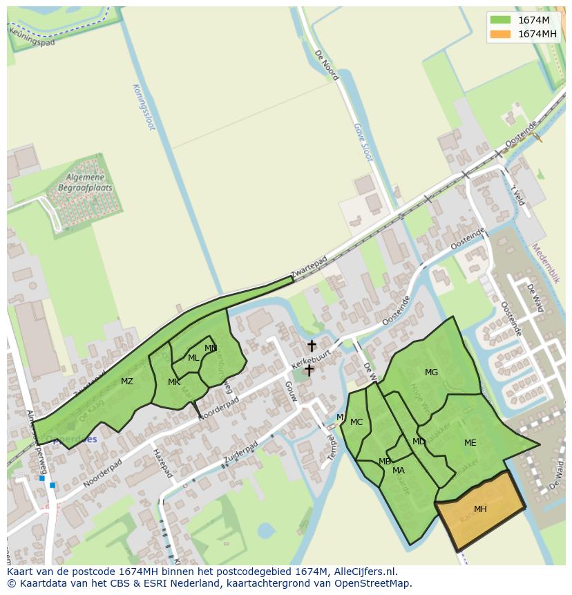 Afbeelding van het postcodegebied 1674 MH op de kaart.