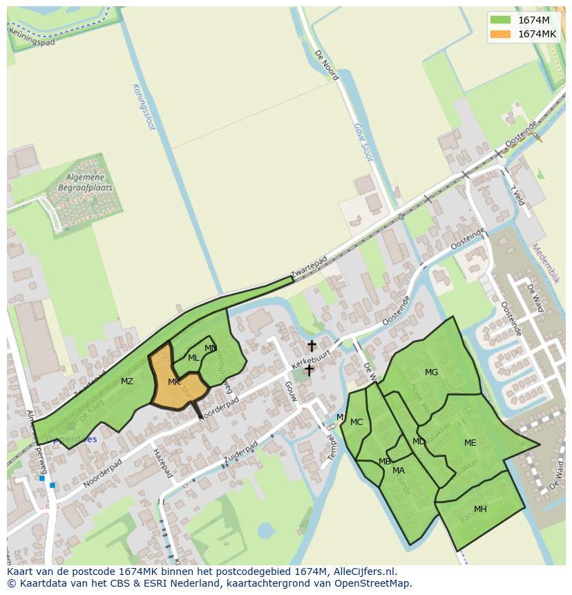 Afbeelding van het postcodegebied 1674 MK op de kaart.