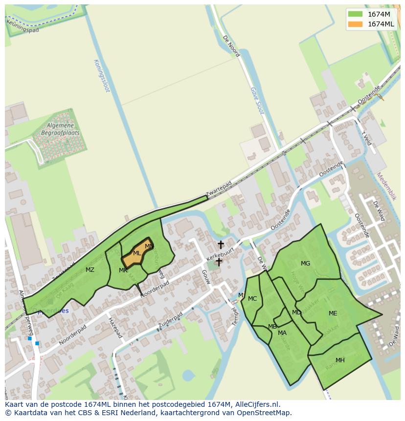 Afbeelding van het postcodegebied 1674 ML op de kaart.