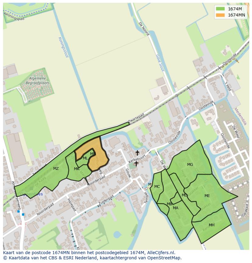 Afbeelding van het postcodegebied 1674 MN op de kaart.