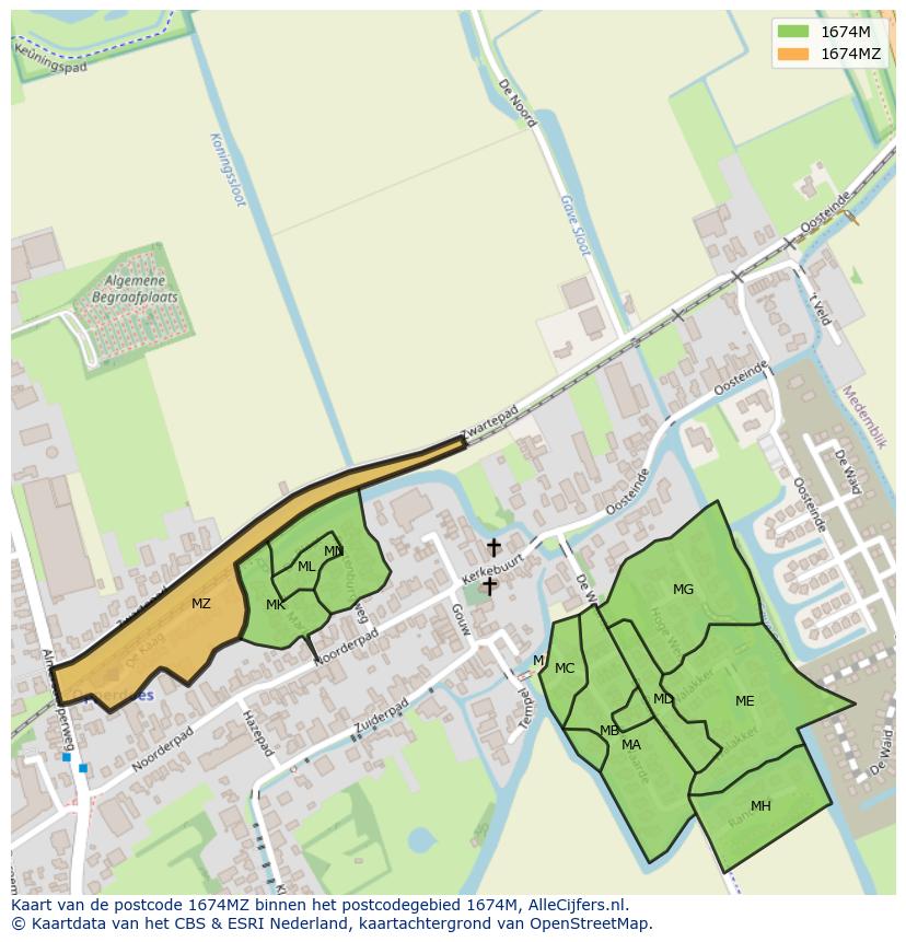 Afbeelding van het postcodegebied 1674 MZ op de kaart.