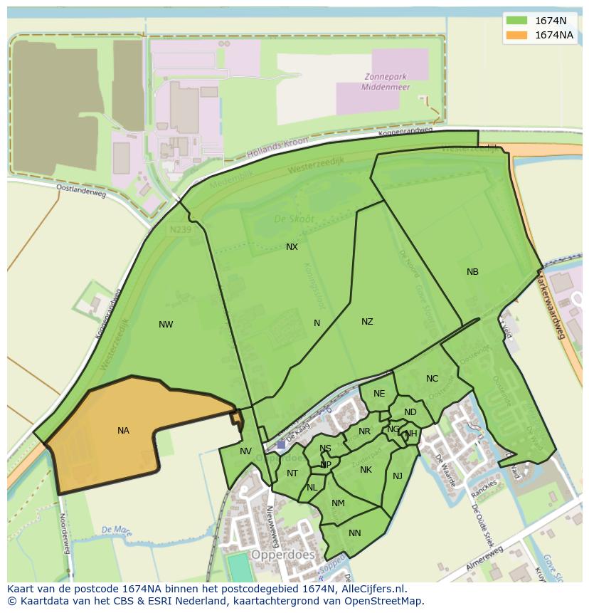 Afbeelding van het postcodegebied 1674 NA op de kaart.