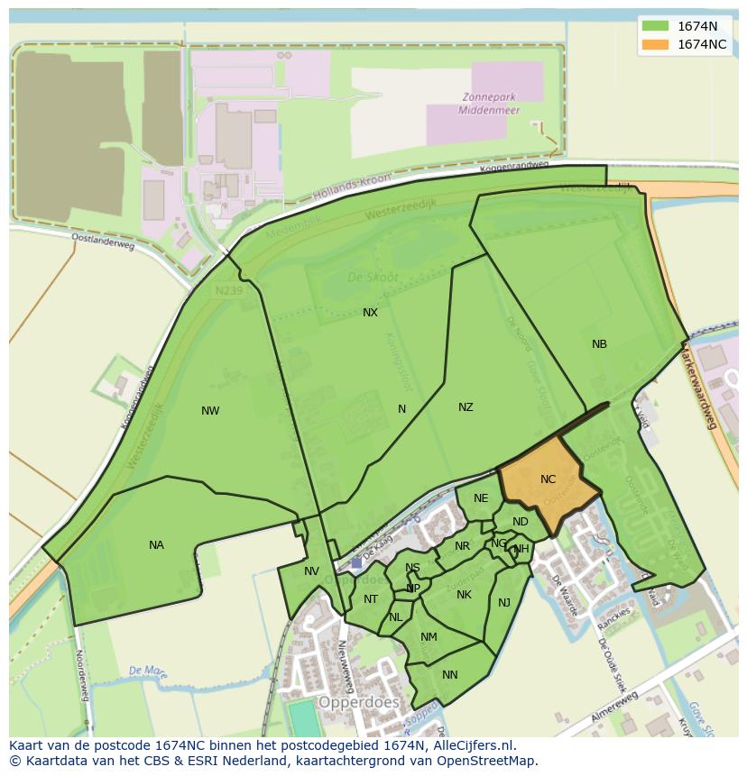 Afbeelding van het postcodegebied 1674 NC op de kaart.