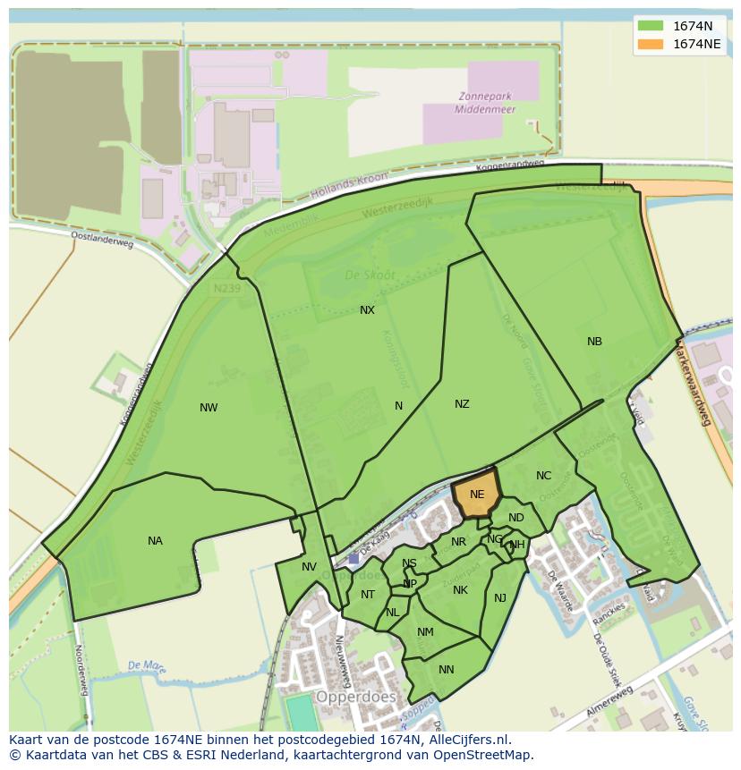 Afbeelding van het postcodegebied 1674 NE op de kaart.