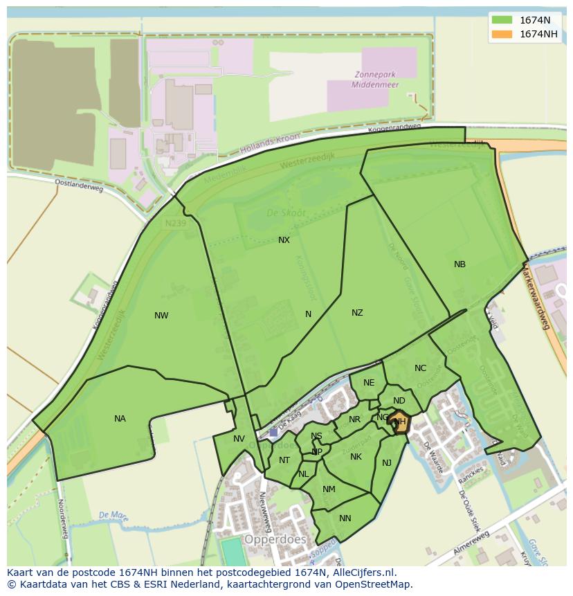 Afbeelding van het postcodegebied 1674 NH op de kaart.