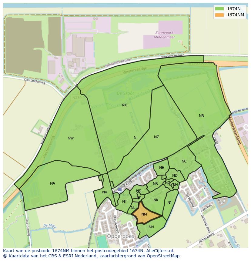 Afbeelding van het postcodegebied 1674 NM op de kaart.