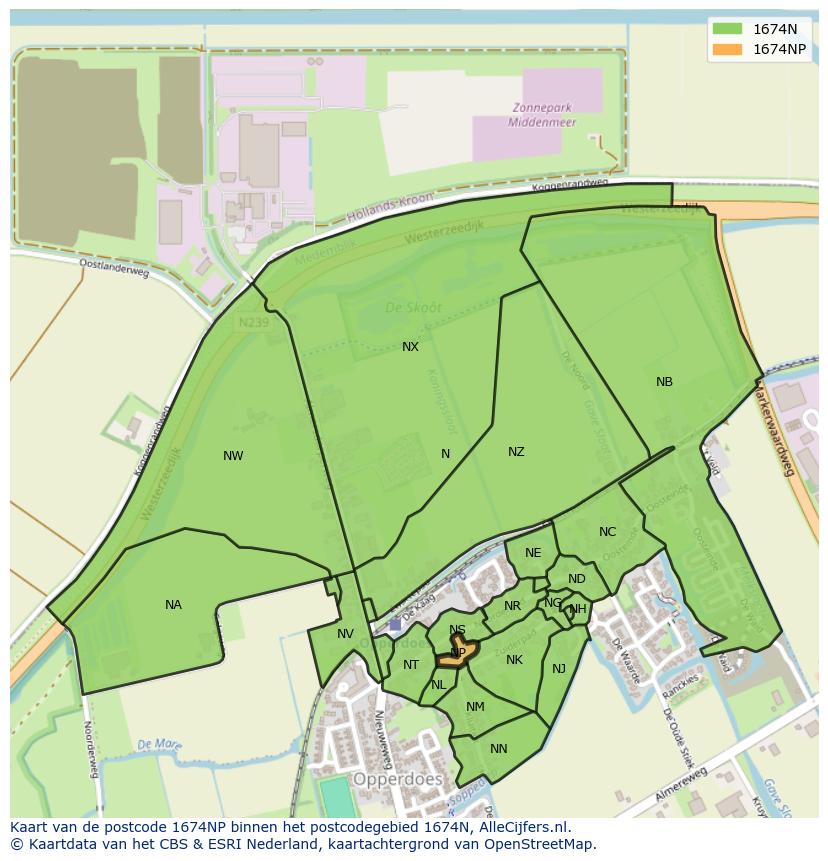 Afbeelding van het postcodegebied 1674 NP op de kaart.