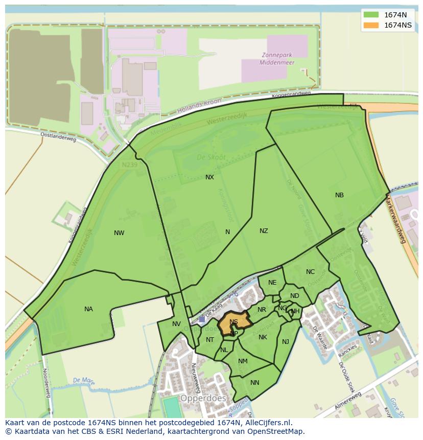 Afbeelding van het postcodegebied 1674 NS op de kaart.