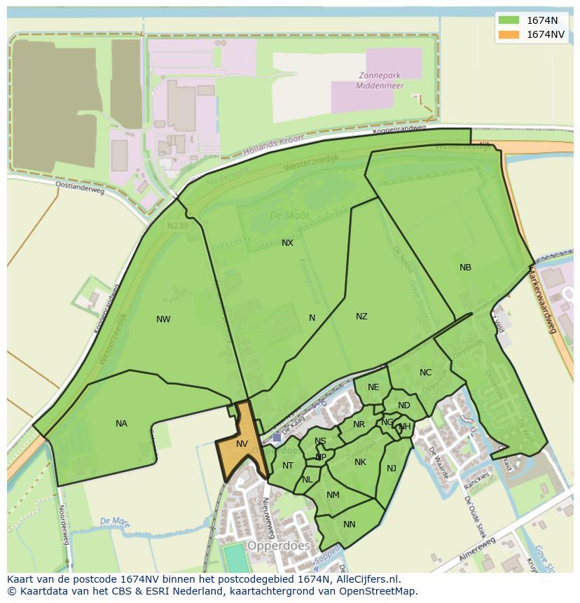 Afbeelding van het postcodegebied 1674 NV op de kaart.