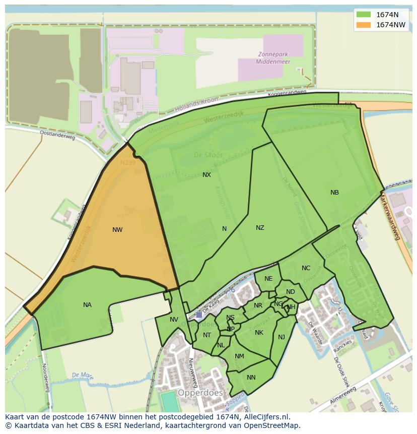 Afbeelding van het postcodegebied 1674 NW op de kaart.