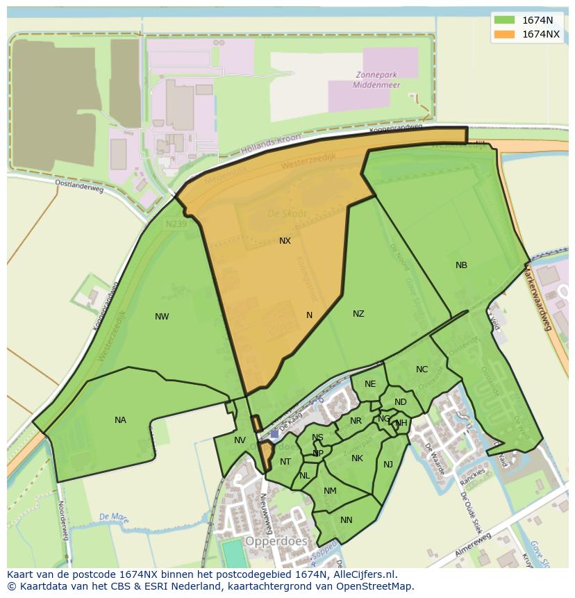 Afbeelding van het postcodegebied 1674 NX op de kaart.
